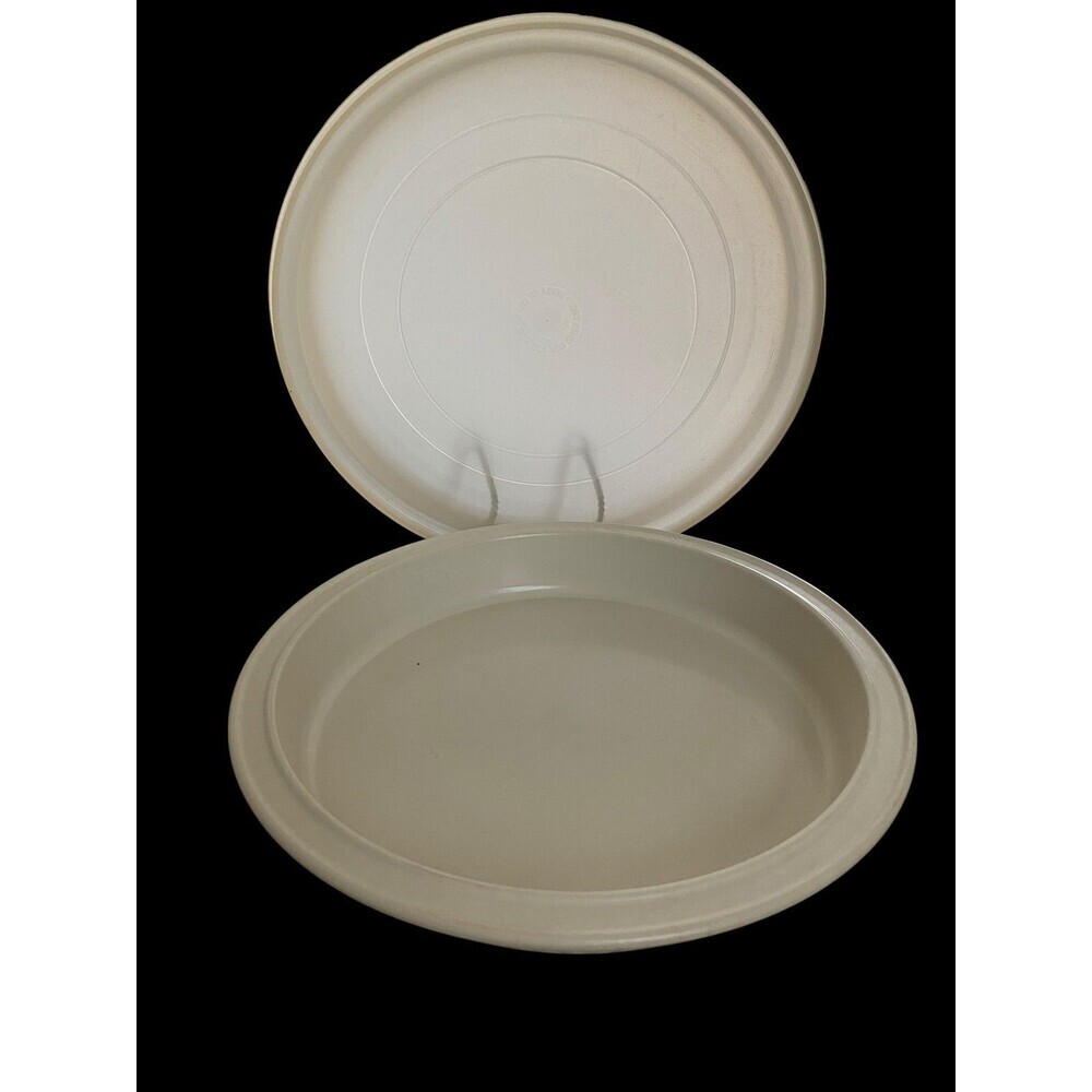 Tupperware Ultra 21 Quiche Pan Dish 9: Round Beige With Lid Microwave Baking USA